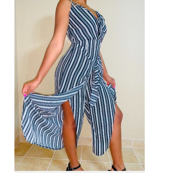 Kate C Tie Front Overlay With Split Legs Jumpsuit - Picture 2 of 8